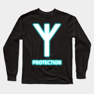 Glowing Blue Neon Old Norse Protection Rune - Viking Talisman Long Sleeve T-Shirt